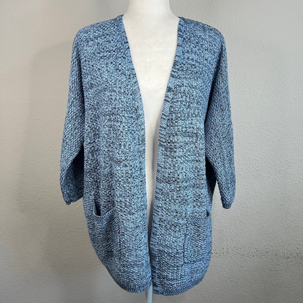 Natural Reflections Blue Knit Open Front Cardigan Women's M Coastal Grandma